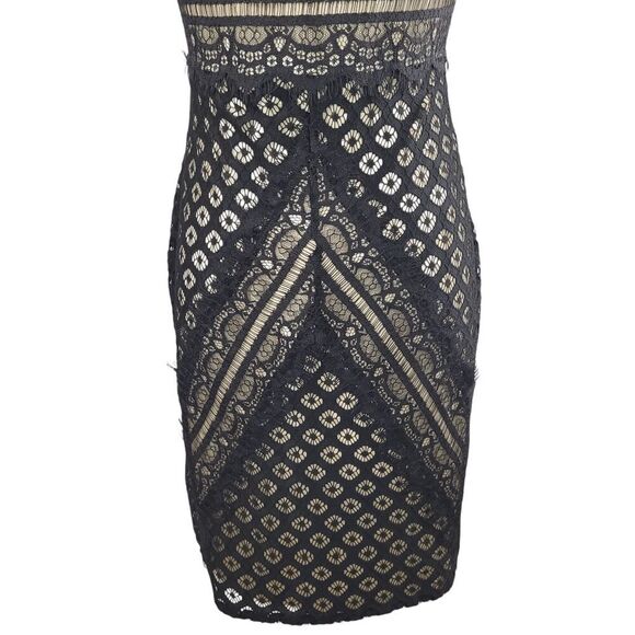 NEW Lulus Small Black Lace Dress Square Neck Beige Lining Back Zip Bodycon Party - Picture 11 of 16